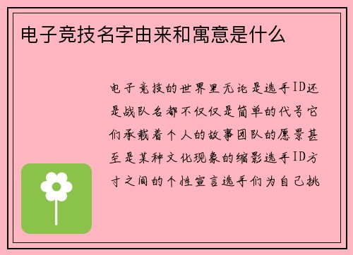 电子竞技名字由来和寓意是什么